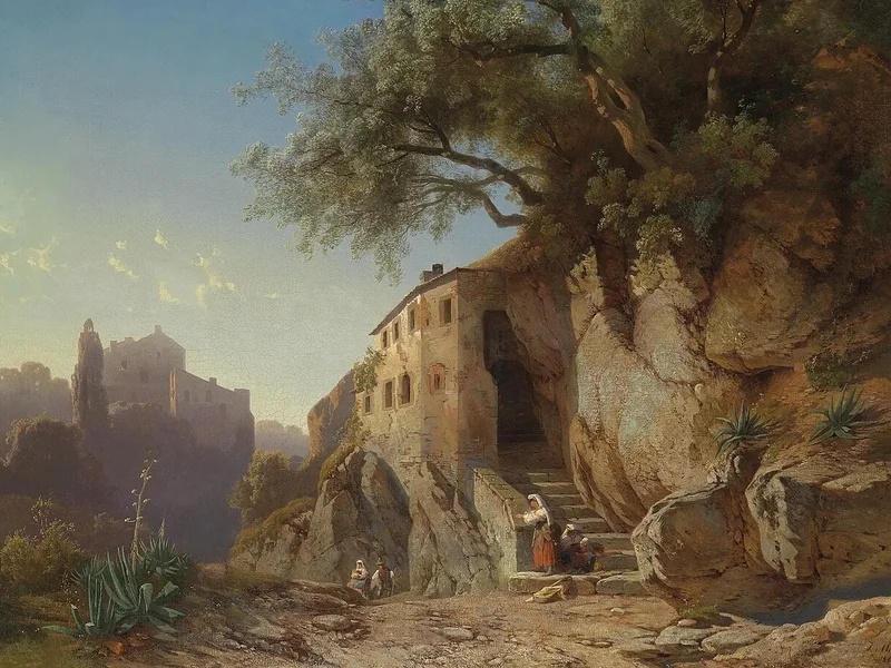 1828-Johann Mali - Motivo tratto dalla campagna romana con pastori